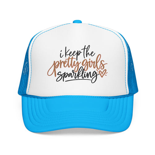 "I Keep the Pretty Girls Sparkling" Glitter Script Trucker Hat