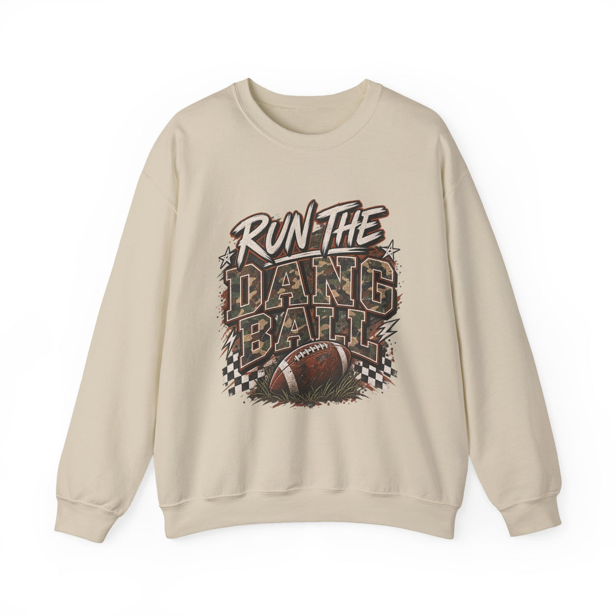 Run the Dang Ball Camo Football Crewneck