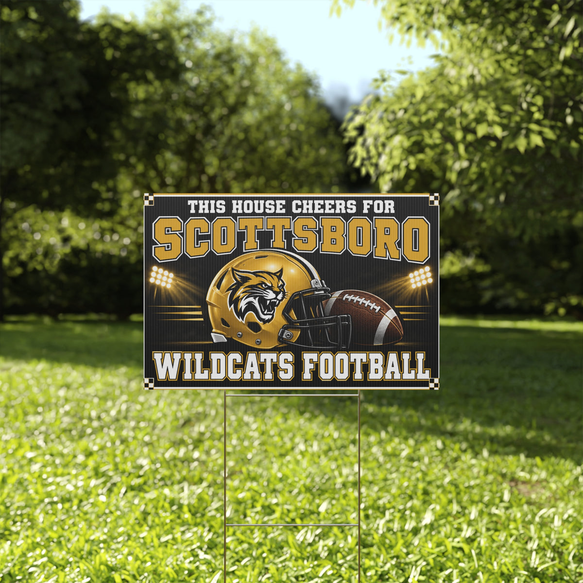 This House Cheers for Scottsboro Wildcats Football Yard Sign