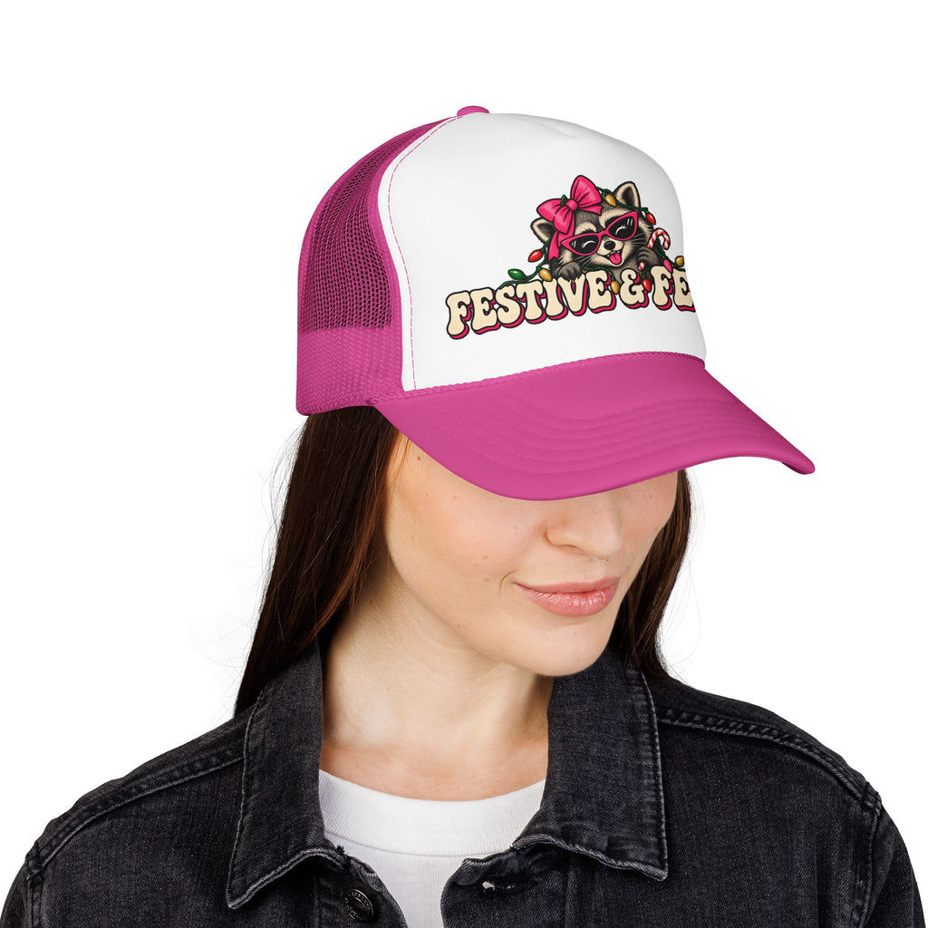 "Festive & Feral" Raccoon Holiday Foam Trucker Hat
