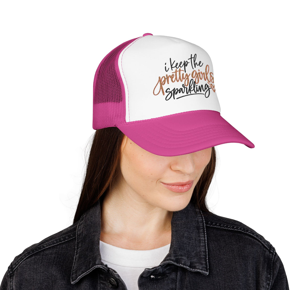 "I Keep the Pretty Girls Sparkling" Glitter Script Trucker Hat