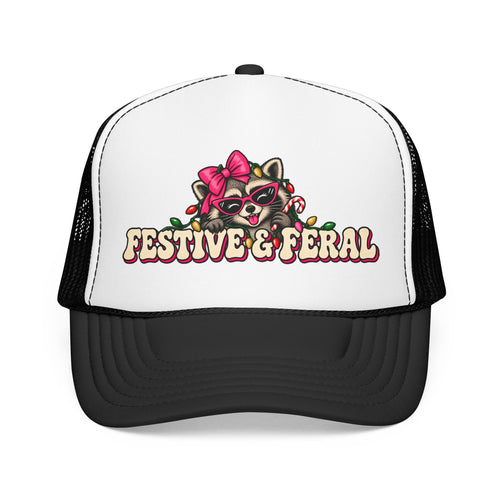 "Festive & Feral" Raccoon Holiday Foam Trucker Hat