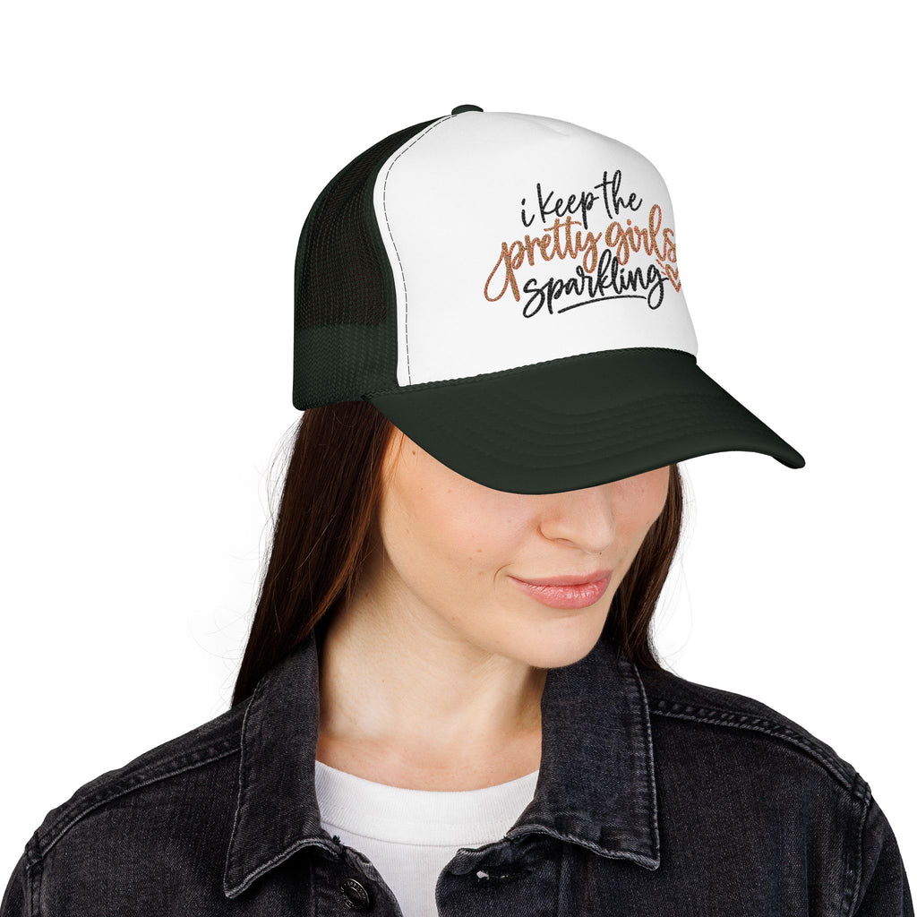 "I Keep the Pretty Girls Sparkling" Glitter Script Trucker Hat
