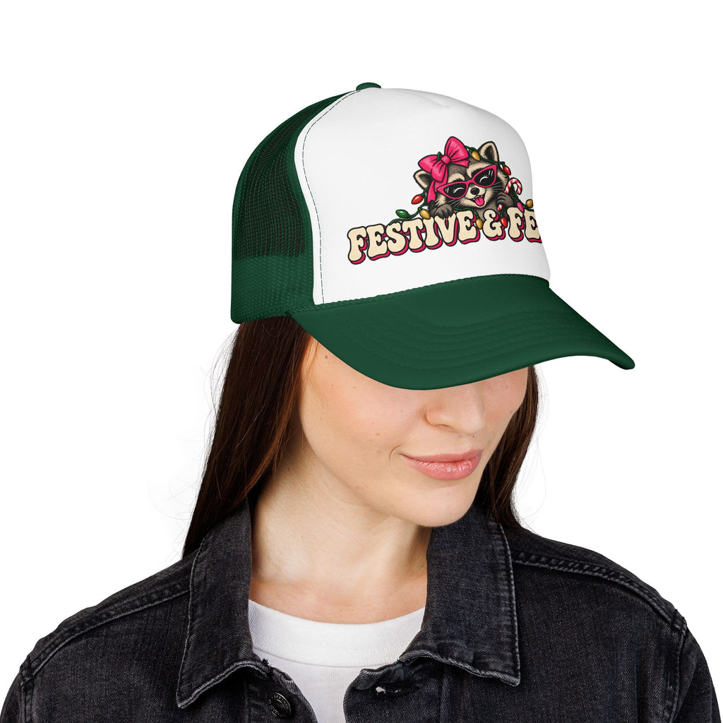 "Festive & Feral" Raccoon Holiday Foam Trucker Hat