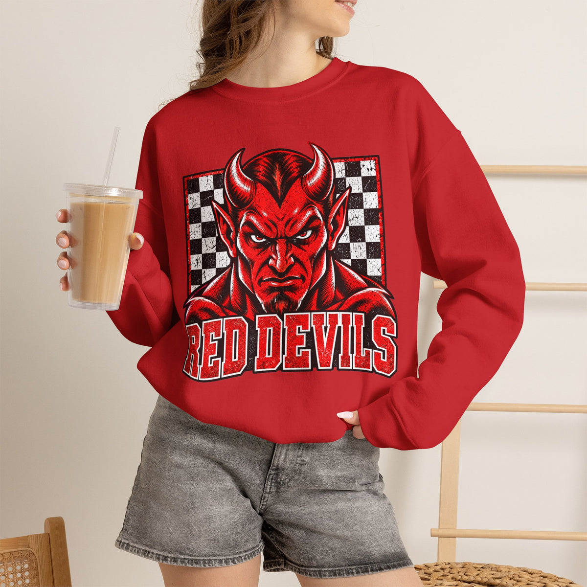 Vintage Red Devils Checkerboard Crewneck Sweatshirt