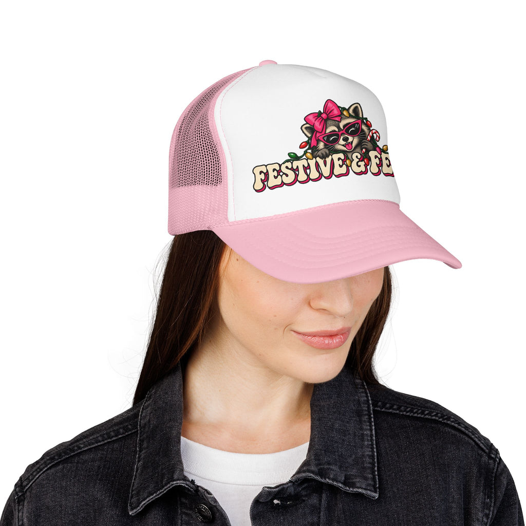 "Festive & Feral" Raccoon Holiday Foam Trucker Hat