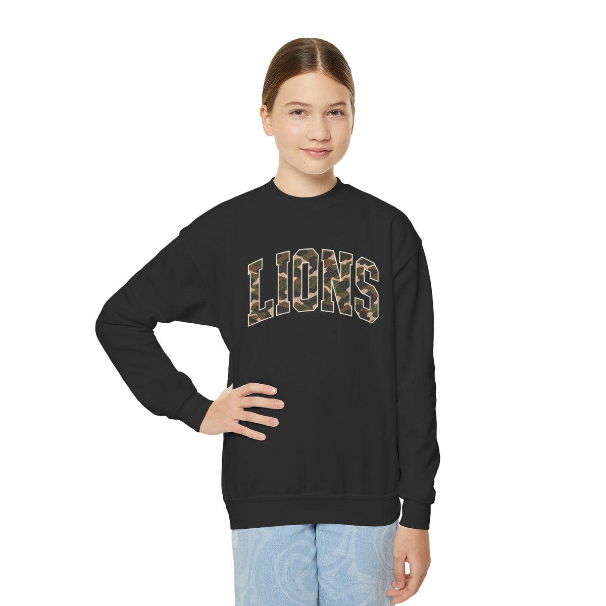 Youth Lions Vintage Camo Crewneck Sweatshirt