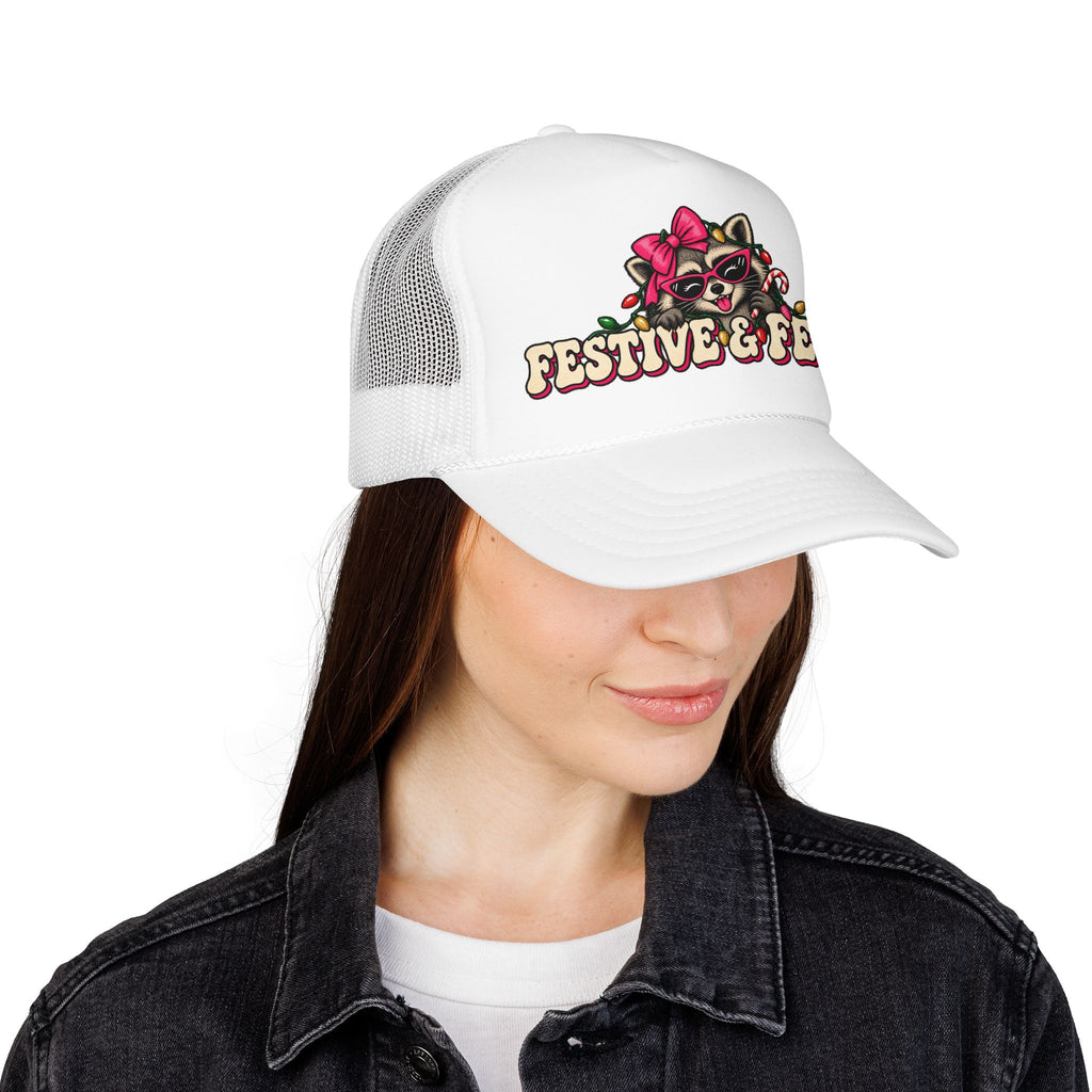 "Festive & Feral" Raccoon Holiday Foam Trucker Hat
