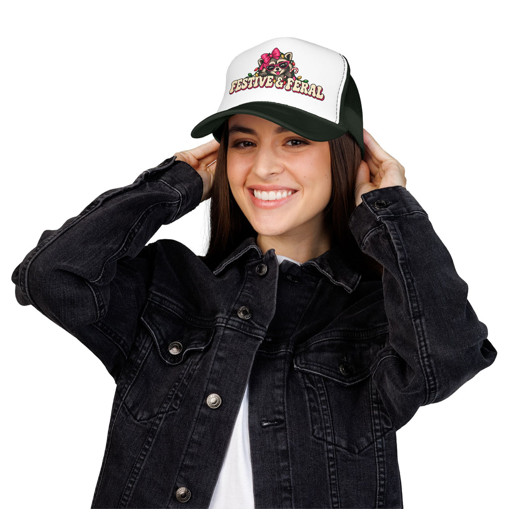"Festive & Feral" Raccoon Holiday Foam Trucker Hat