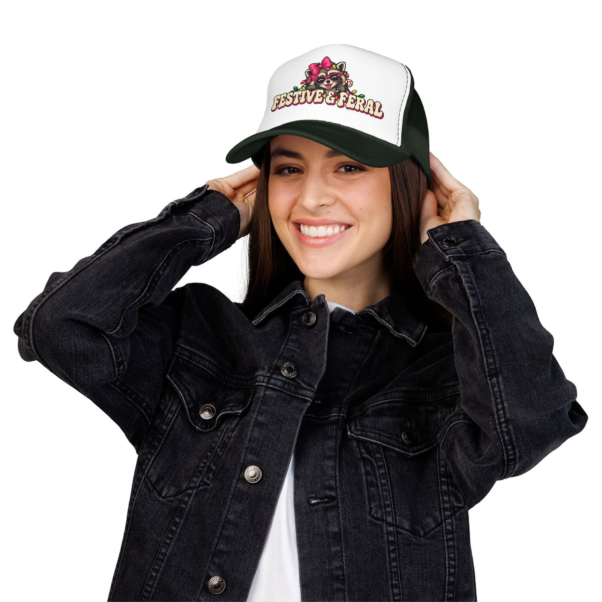 "Festive & Feral" Raccoon Holiday Foam Trucker Hat