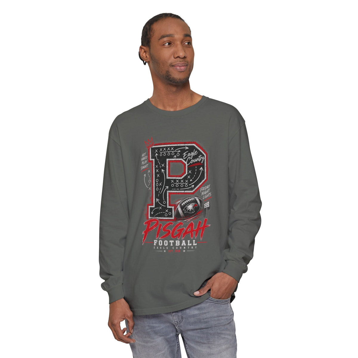 Pisgah Eagles Football Playbook Comfort Colors Long Sleeve