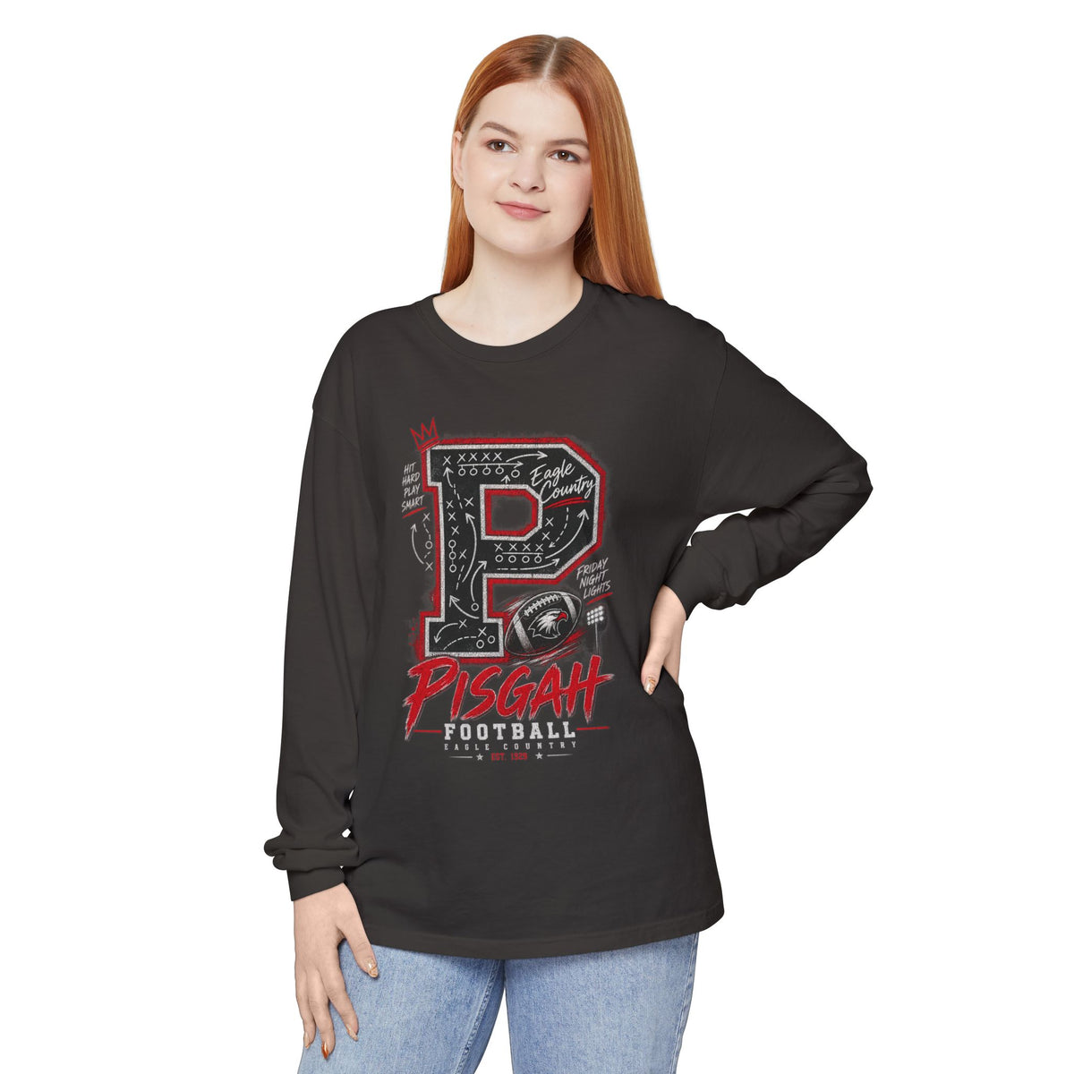 Pisgah Eagles Football Playbook Comfort Colors Long Sleeve