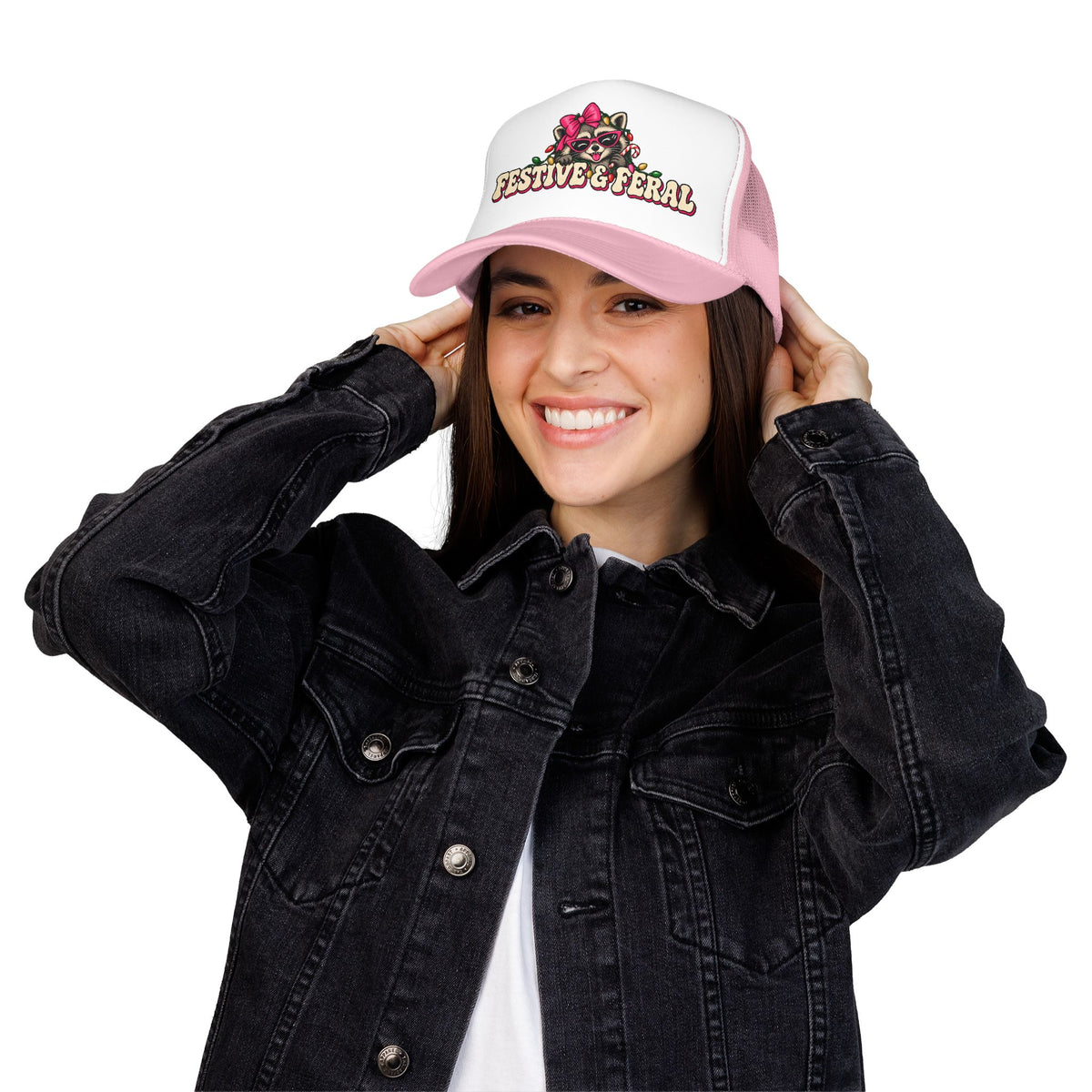 "Festive & Feral" Raccoon Holiday Foam Trucker Hat
