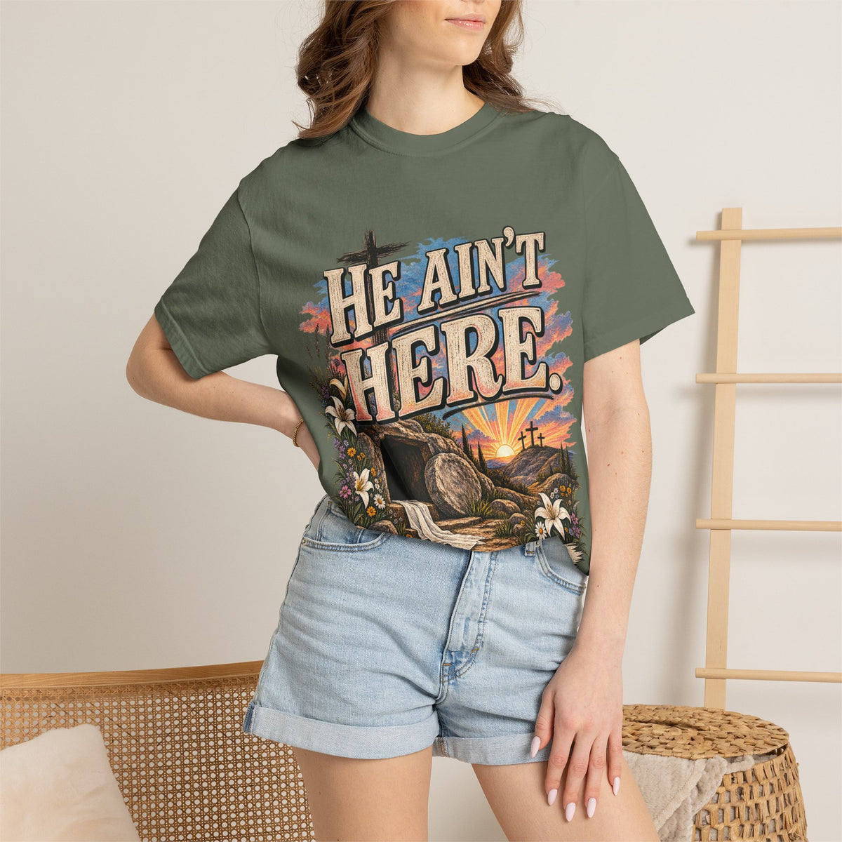 He Ain’t Here Comfort Colors Easter Tee