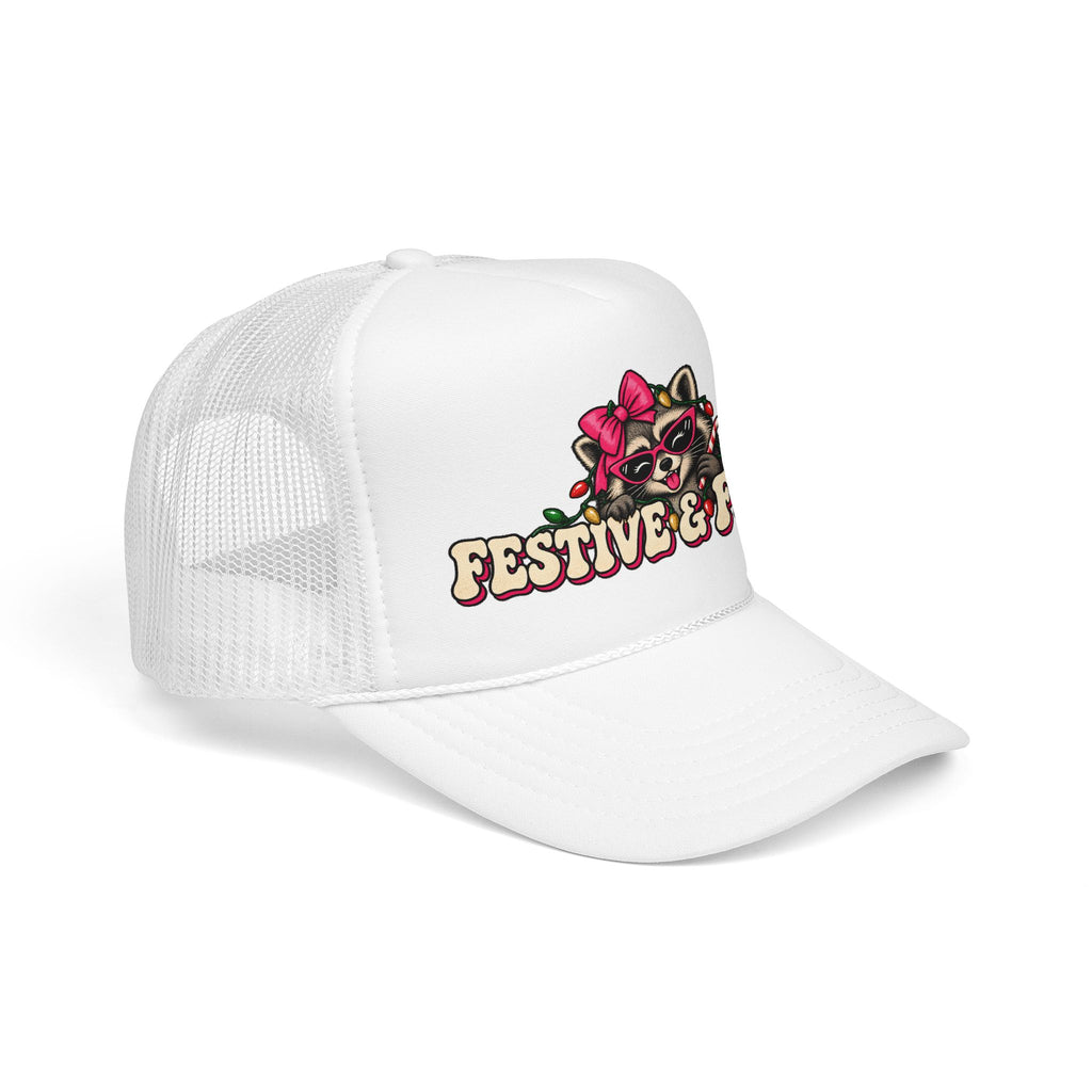 "Festive & Feral" Raccoon Holiday Foam Trucker Hat