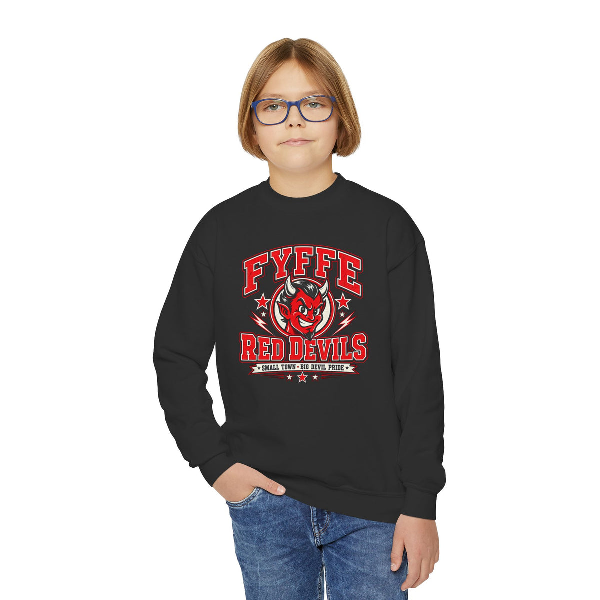 Fyffe Small Town, Big Devil Pride Youth Crewneck