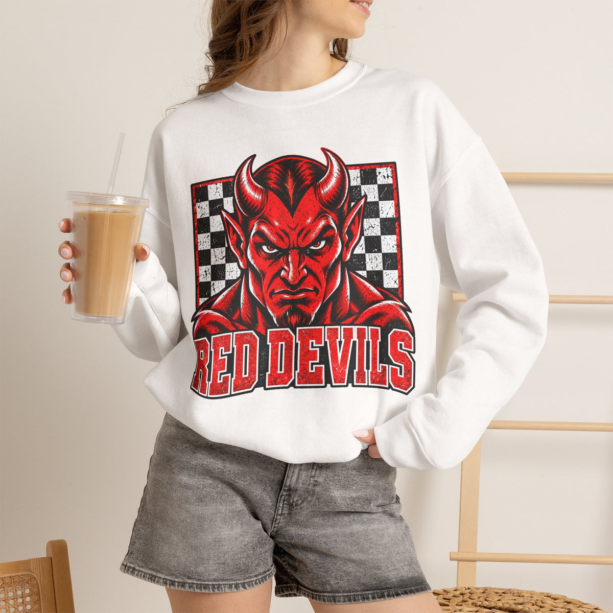 Vintage Red Devils Checkerboard Crewneck Sweatshirt