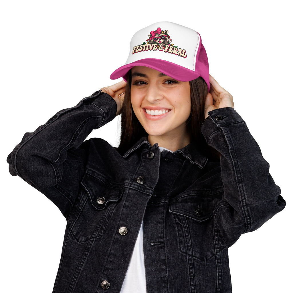 "Festive & Feral" Raccoon Holiday Foam Trucker Hat