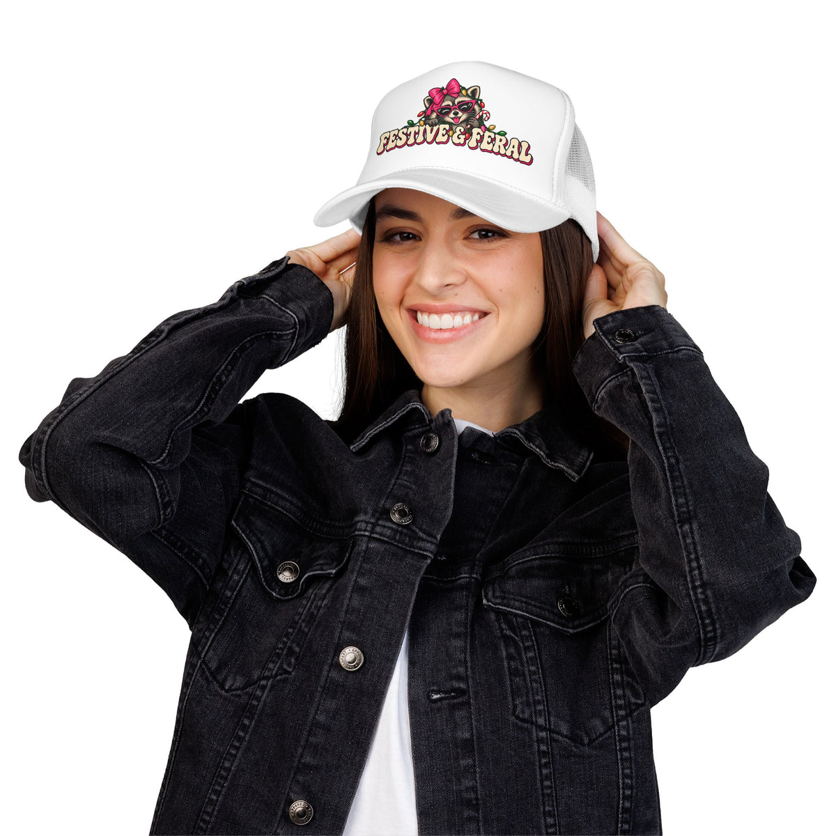 "Festive & Feral" Raccoon Holiday Foam Trucker Hat