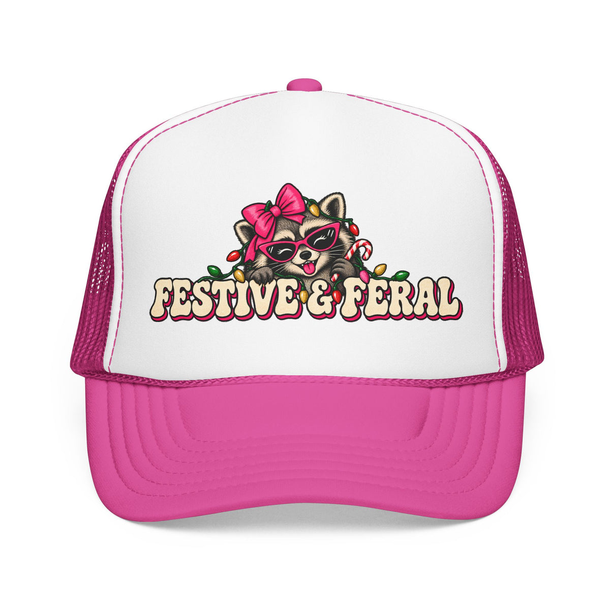 "Festive & Feral" Raccoon Holiday Foam Trucker Hat