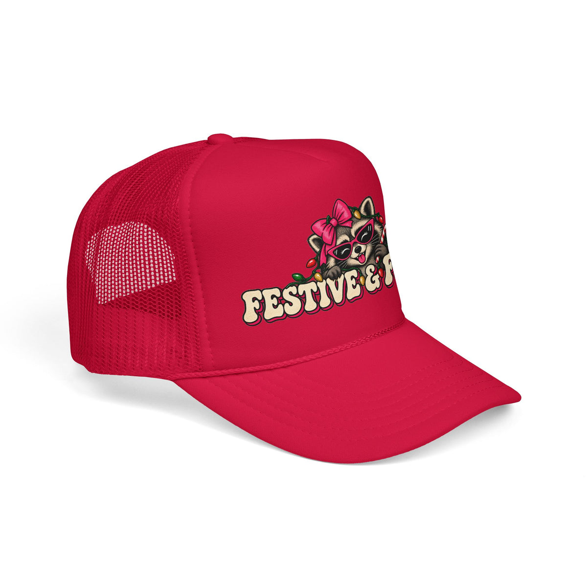 "Festive & Feral" Raccoon Holiday Foam Trucker Hat