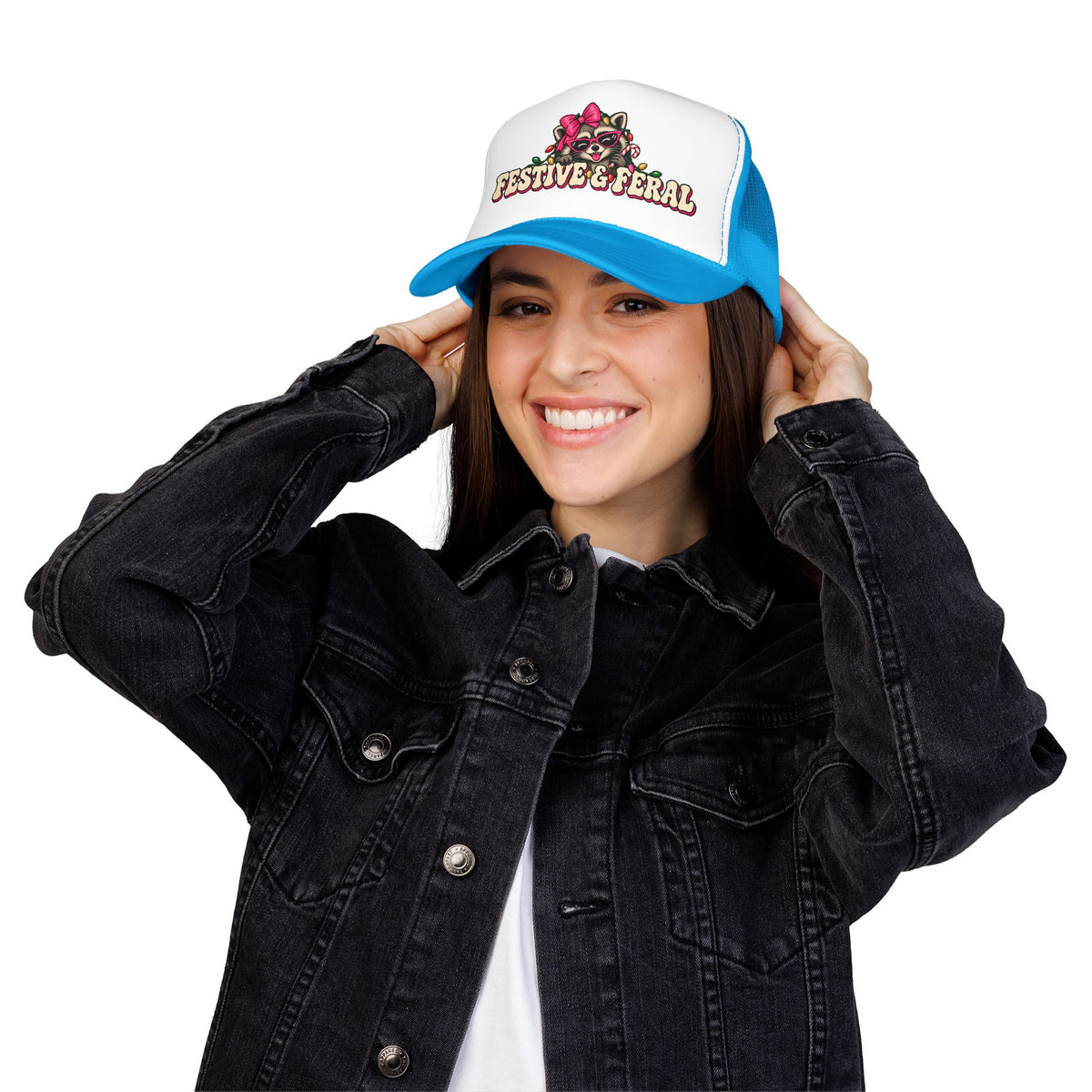 "Festive & Feral" Raccoon Holiday Foam Trucker Hat