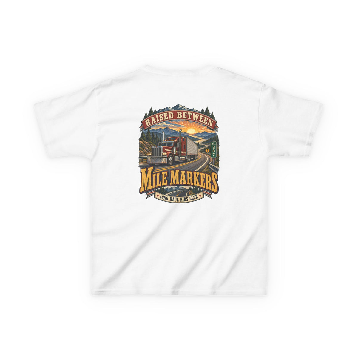 Raised Between Mile Markers Youth Trucking Tee