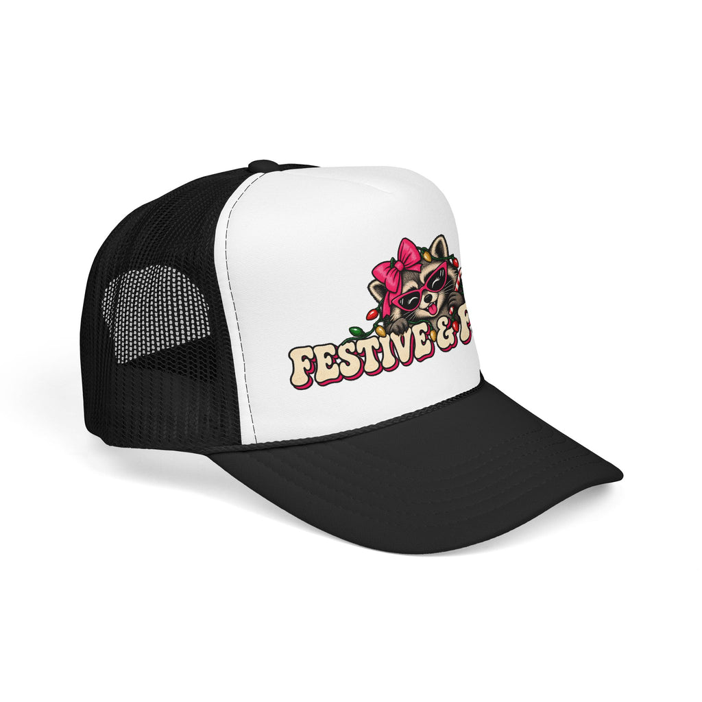 "Festive & Feral" Raccoon Holiday Foam Trucker Hat