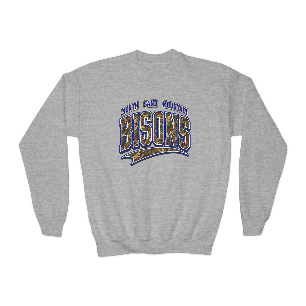 North Sand Mountain Camo Bisons Youth Crewneck