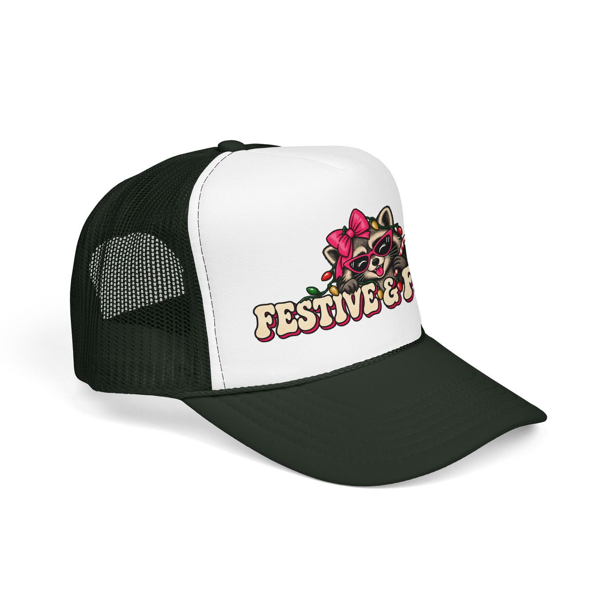 "Festive & Feral" Raccoon Holiday Foam Trucker Hat